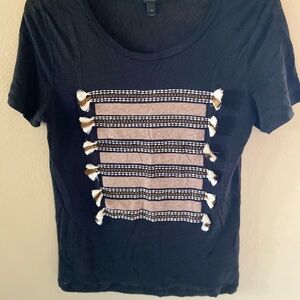SALE!!
J. Crew Black Linen Tee with Striped Tassel Design